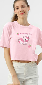 Cute Strawberry Cow Print T Shirts