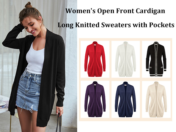 GRACE KARIN Women''s Casual Open Front Cardigan Long Knitted Sweaters with Pockets