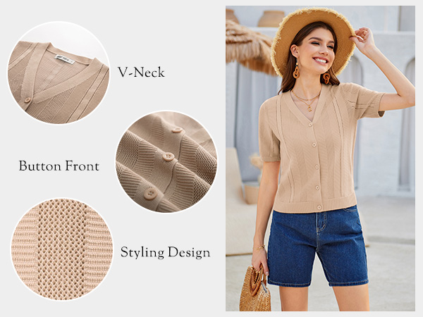 details for short sleeve cardigan