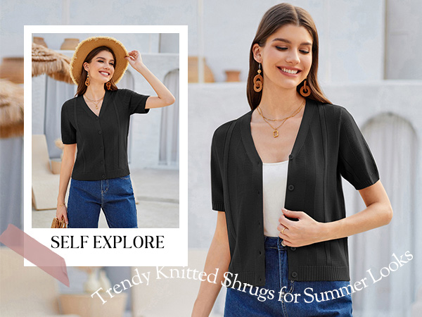 Black Short Sleeve Cardigan for Women