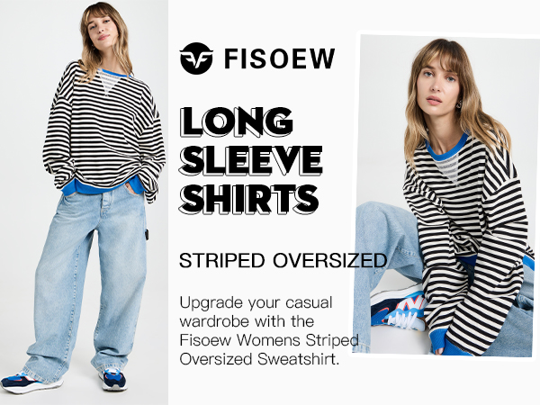 Fisoew Womens Striped Oversized Sweatshirt