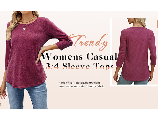 womens 3/4 sleeve shirts