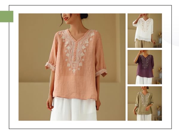 Ladies Mexican Embroidered Ethnic Style Tops Summer Short Sleeve Boho Floral Print  Blouses