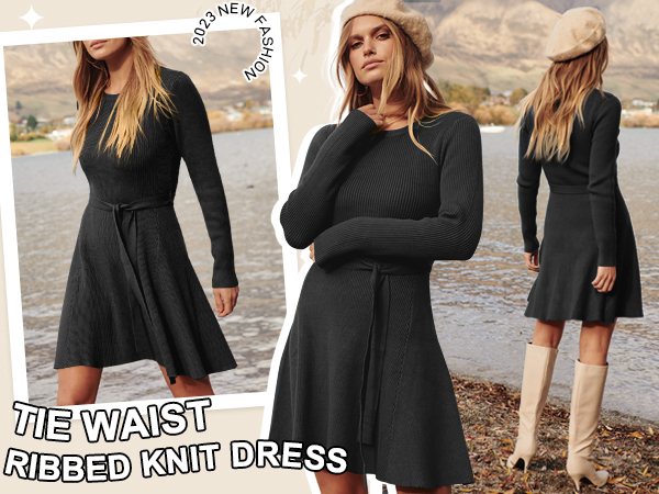 ANRABESS Ribbed Knit Sweater Dress