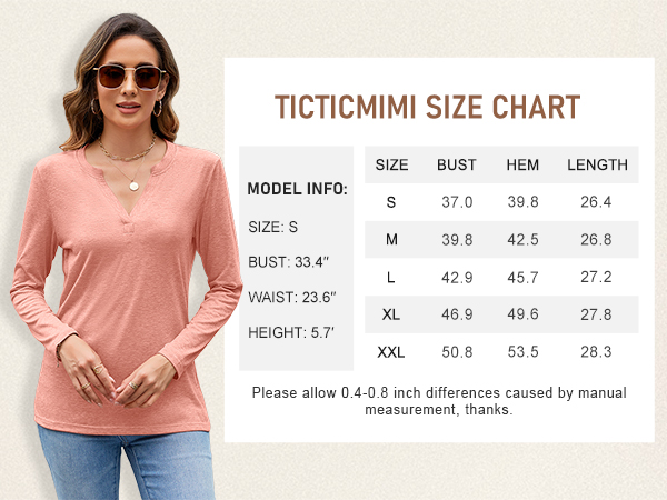 Women''s V Neck Long Sleeve Tops Casual T Shirts