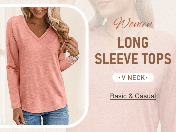 Women''s V Neck Long Sleeve Tops Casual T Shirts