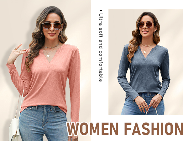 Women''s V Neck Long Sleeve Tops Casual T Shirts