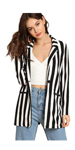 Casual Work Office Open Front Striped Blazer