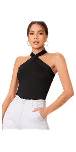 Criss Cross Halter Top Sleeveless Tee Shirt