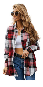 Casual Plaid Long Sleeve Button Front Collar Blouses Shirts Top