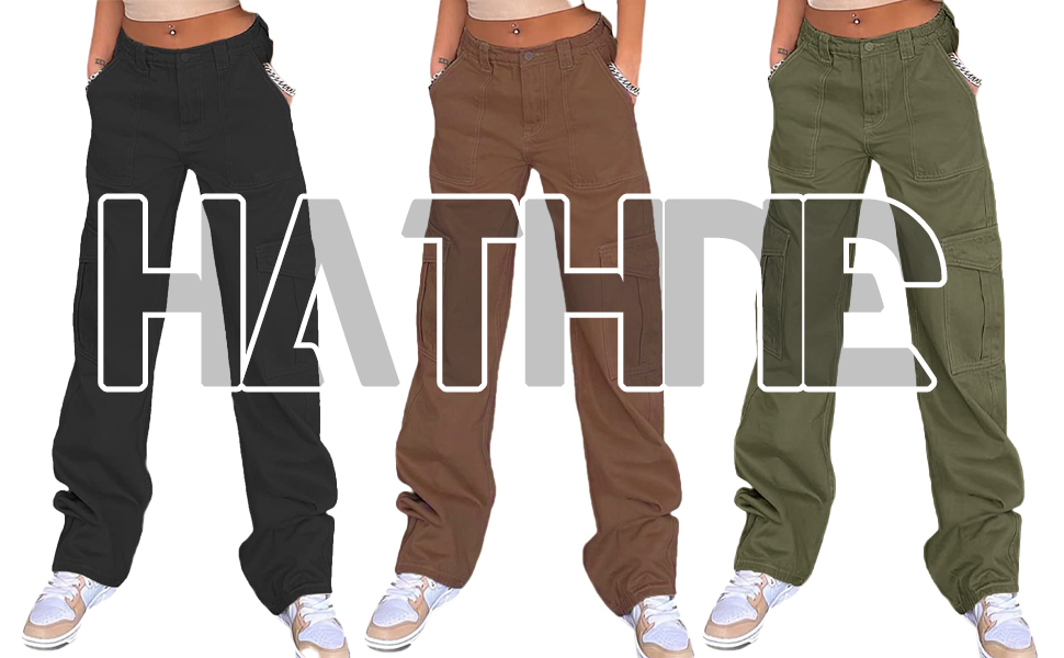 hathne Womens Cargo Pants High Waist