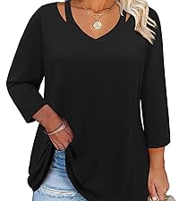 Tops Dressy Casual Womens Plus Size V Neck Tops 3/4 Sleeve Plus Size