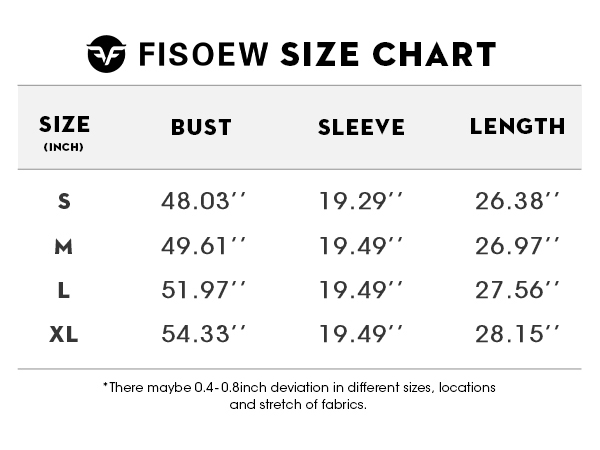 Fisoew Standard Size Chart