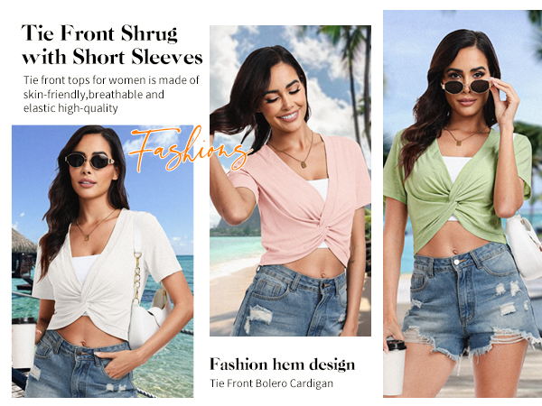 Women''s Tie Front Shrug Casual short Sleeve Bolero Cardigan Lightweight Summer Short Shawl Top