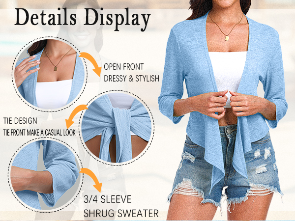 Women''s Tie Front Shrug Casual short Sleeve Bolero Cardigan Lightweight Summer Short Shawl Top