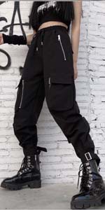 Cargo Pants Women Loose Chained Pants Multi-Pocket Multi-Zip Punk Goth Pants