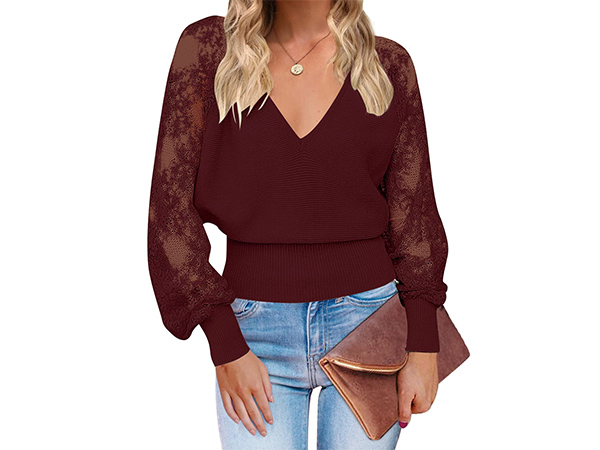 Lace Ribbed Knit Sweater