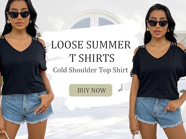 Ladder Cut Out T Shirt Tops Short Sleeve V Neck Tee Top Blouses