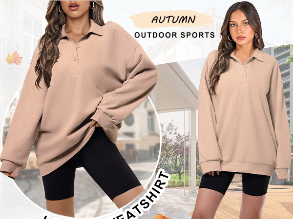 Womens Oversized Sweatshirts Ribbed Buttton Pullover Hoodies Fall Outfits 2024 Winter Clothes