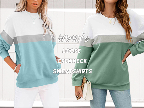 Women&#39;s Casual Long Sleeve Color Block Crewneck Sweatshirts