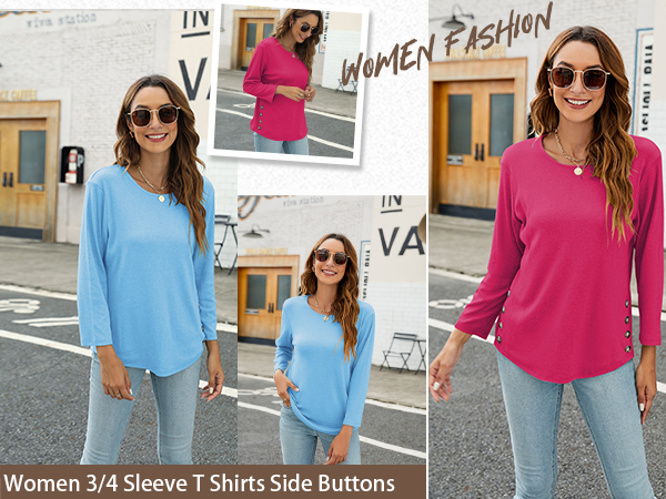 Women''s Summer Tops 3/4 Sleeve Casual Crew Neck T Shirts