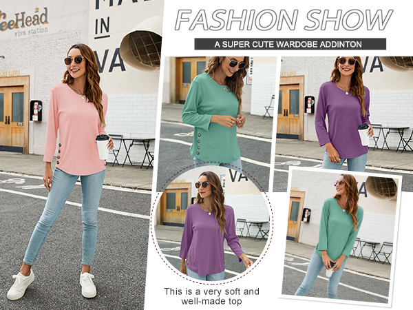 Women''s Summer Tops 3/4 Sleeve Casual Crew Neck T Shirts