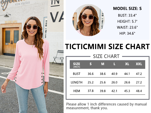 Women''s Summer Tops 3/4 Sleeve Casual Crew Neck T Shirts