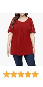 Plus Size Lace Short Sleeve Swing Tops -B0BZC9HGZK