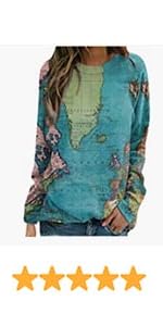 Womens Long Sleeve World Map Graphic-B09MZG3B35