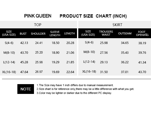 Women''s Two Piece Sweater Skirt Set SIZE CHART