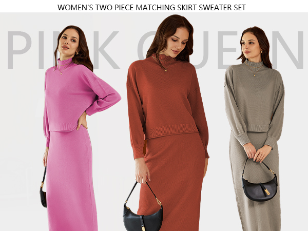 Women''s Two Piece Matching Skirt Sweater Set Knit Pullover Top Waffle Knit Maxi Dress