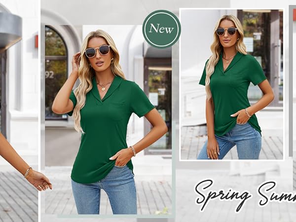 ZHENWEI Short Sleeve Casual Tops for women V Neck Collared Shirts