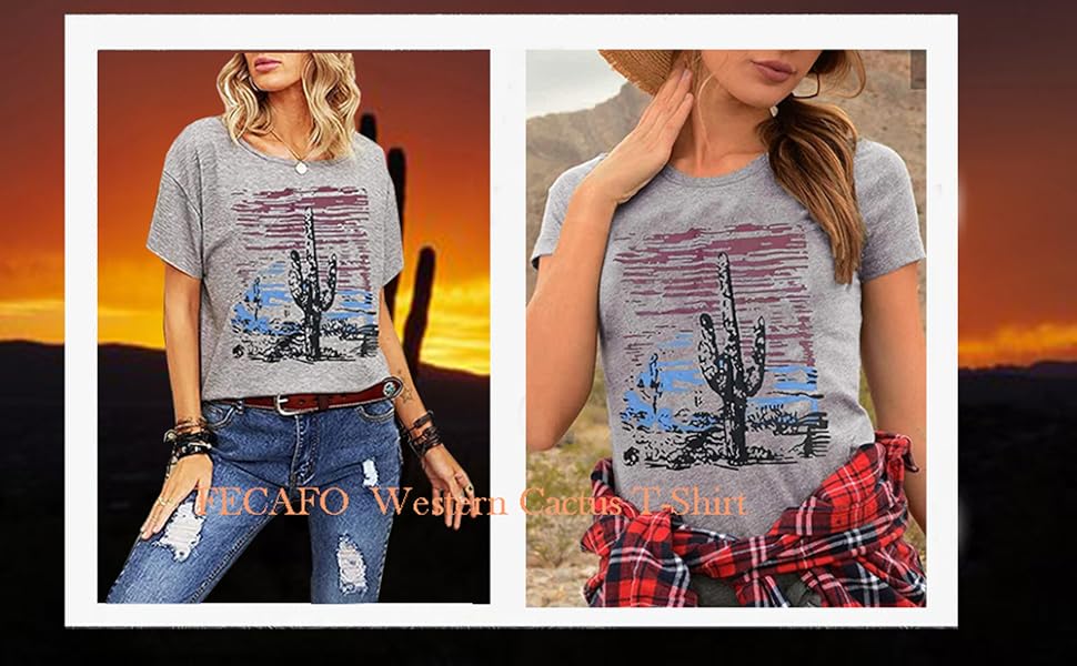 Women Western Desert Cactus T-Shirt