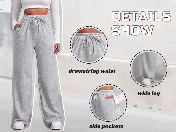  Floerns Women''s Causal Drawstring High Waist Baggy Straight Wide Leg Sweatpants with Pockets