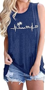 Women Beach Tank Tops Heartbeat Graphic Tee Tops