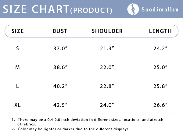 Lightweight Tops Size Chart