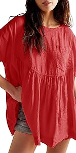 Women''s Plus Size Summer Babydoll Tops, Casual Loose Fit Peplum Oversized Tunic Shirts