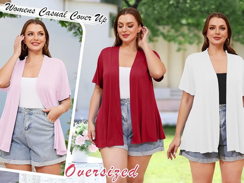 plus size summer cardigan for women red white  pink