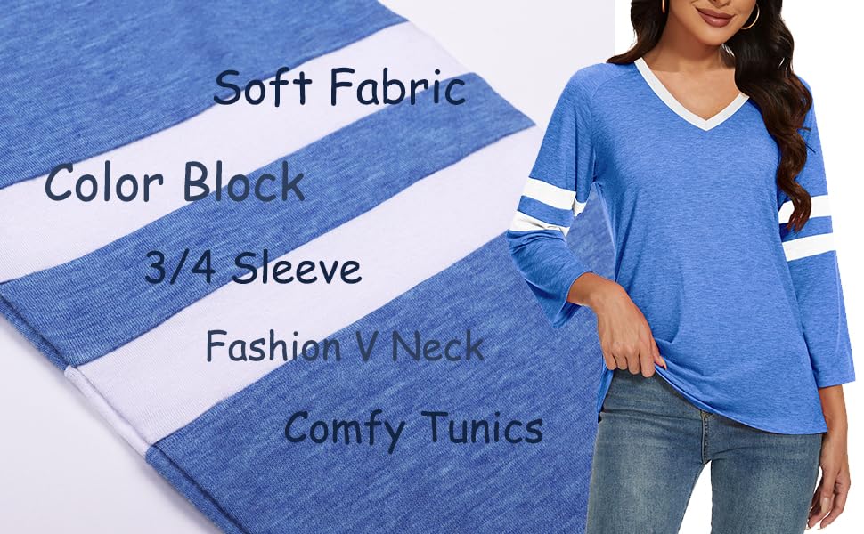 Striped Tunics 3/4 Sleeve Fashion Comfy Shirt Basic