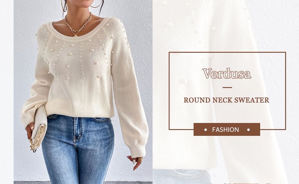 Verdusa Women''s Pearls Beaded Raglan Long Sleeve Sweater Pullover Tops 1