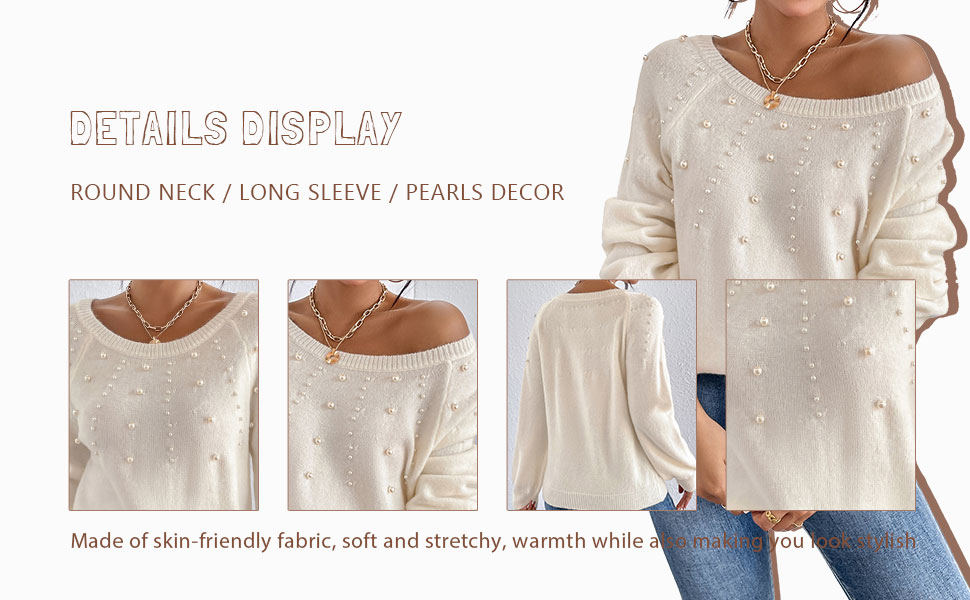 Verdusa Women''s Pearls Beaded Raglan Long Sleeve Sweater Pullover Tops 2