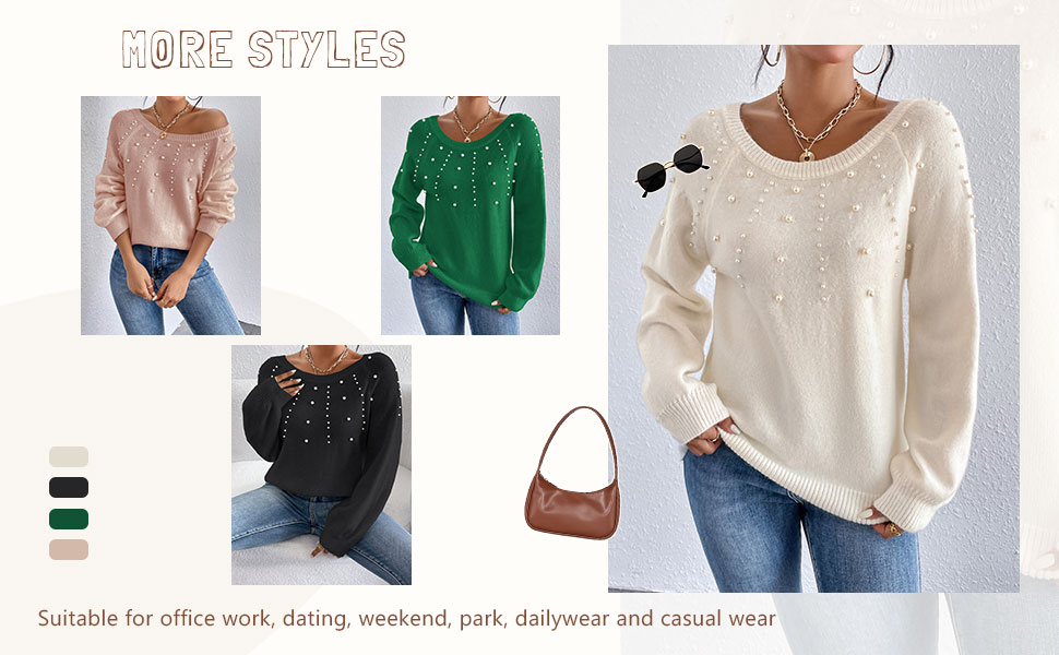 Verdusa Women''s Pearls Beaded Raglan Long Sleeve Sweater Pullover Tops 3