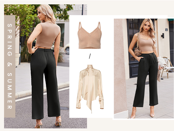 high waisted solid wide leg pants office fashion