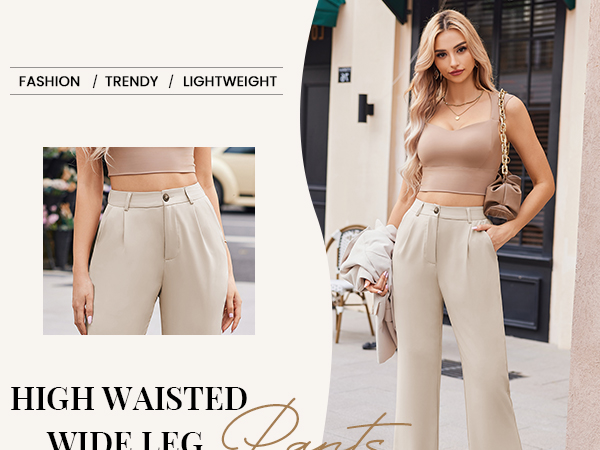 high waisted wide leg solid office trendy lightweight fashion