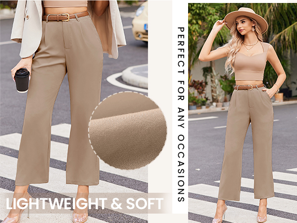 wide leg office solid high waisted pants women