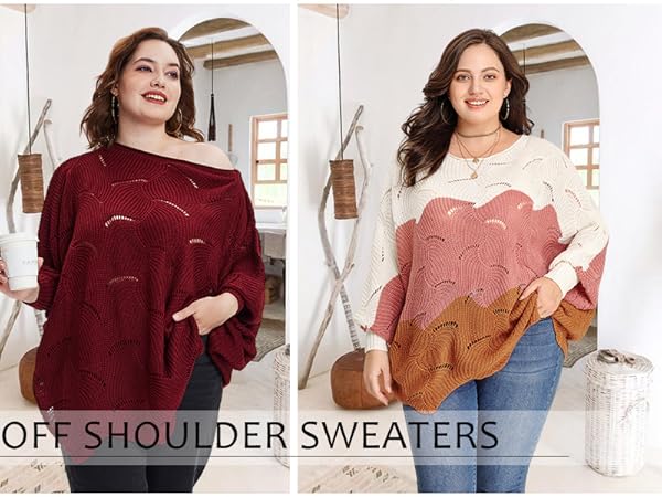 Plus Size Sweaters for Women Sexy Off Shoulder Pullover