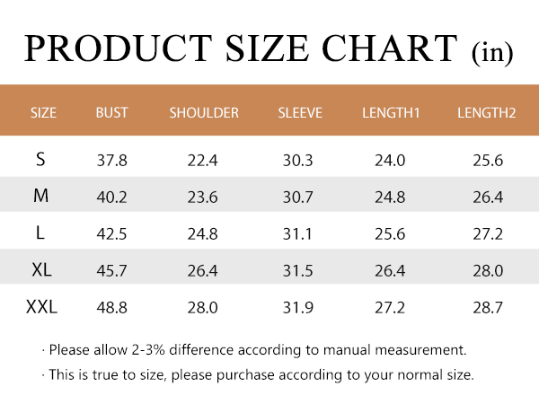 Loose Fit Sweater Size Chart