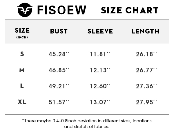 Fisoew Standard Size Chart