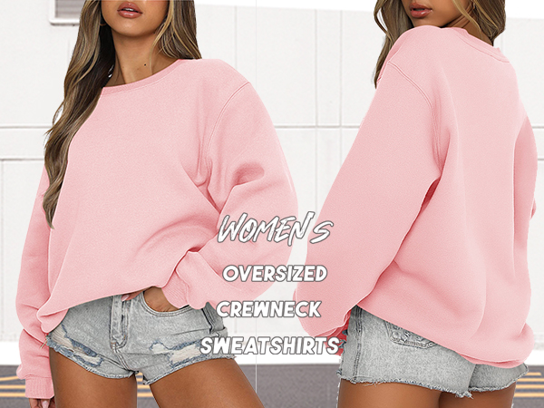 Women''s Oversized Pullovers Fleece Crew Neck Sweatshirts Cute Long Sleeve Tops