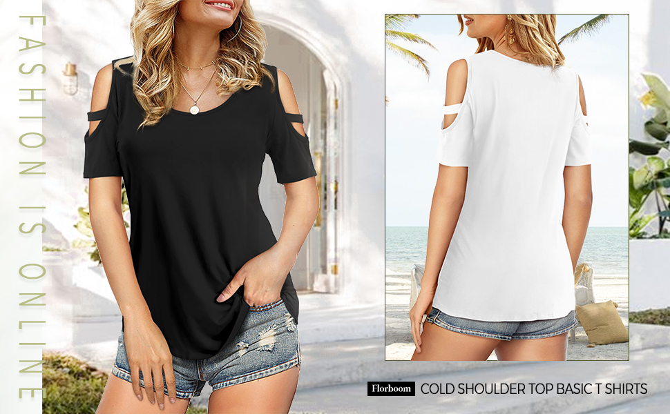 women short sleeve cold shoulder shirt summer